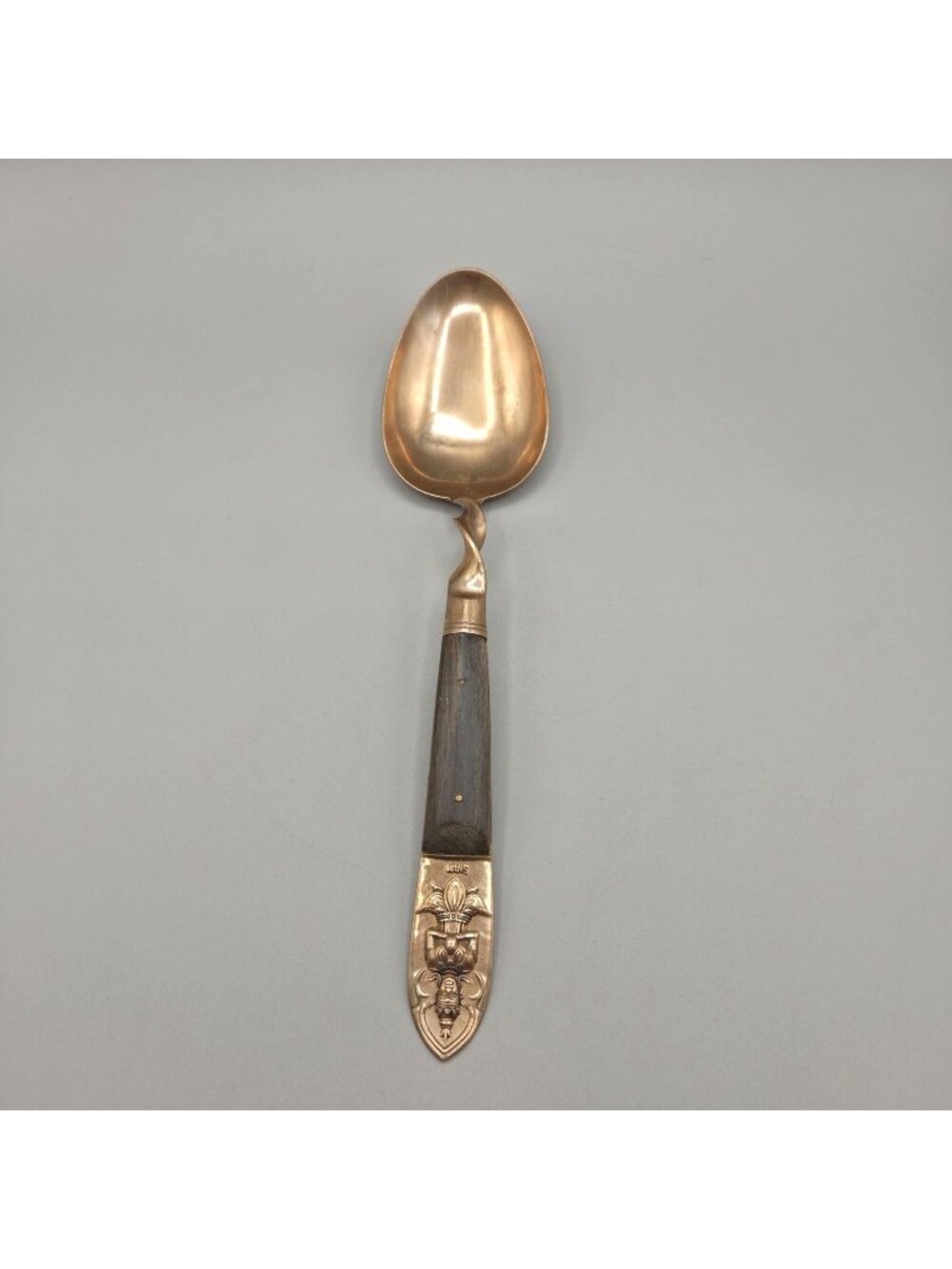 Vintage Siam Brass Rosewood Serving Spoon Twisted Handle Design Ornate Engraved